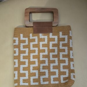 Handcrafted Tan and White Crochet Tote Bag